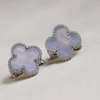 [⭐Veyra]CLOVER MEDIUM 1 MOTIFS  WHITE MOP EARRINGS SILVER