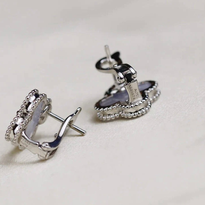 [⭐Veyra]CLOVER MEDIUM 1 MOTIFS  WHITE MOP EARRINGS SILVER
