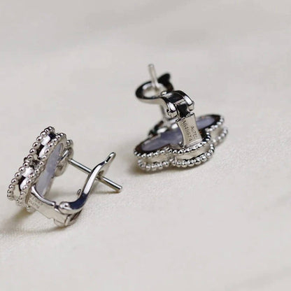[⭐Veyra]CLOVER MEDIUM 1 MOTIFS  WHITE MOP EARRINGS SILVER
