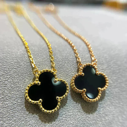 [⭐Veyra]CLOVER 15MM BLACK ONYX SINGLE FLOWER NECKLACE