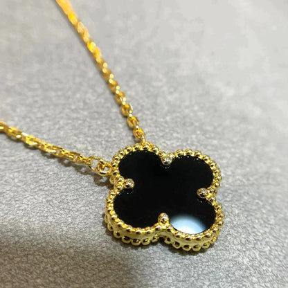 [⭐Veyra]CLOVER 15MM BLACK ONYX SINGLE FLOWER NECKLACE