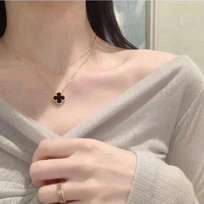 [⭐Veyra]CLOVER 15MM BLACK ONYX SINGLE FLOWER NECKLACE