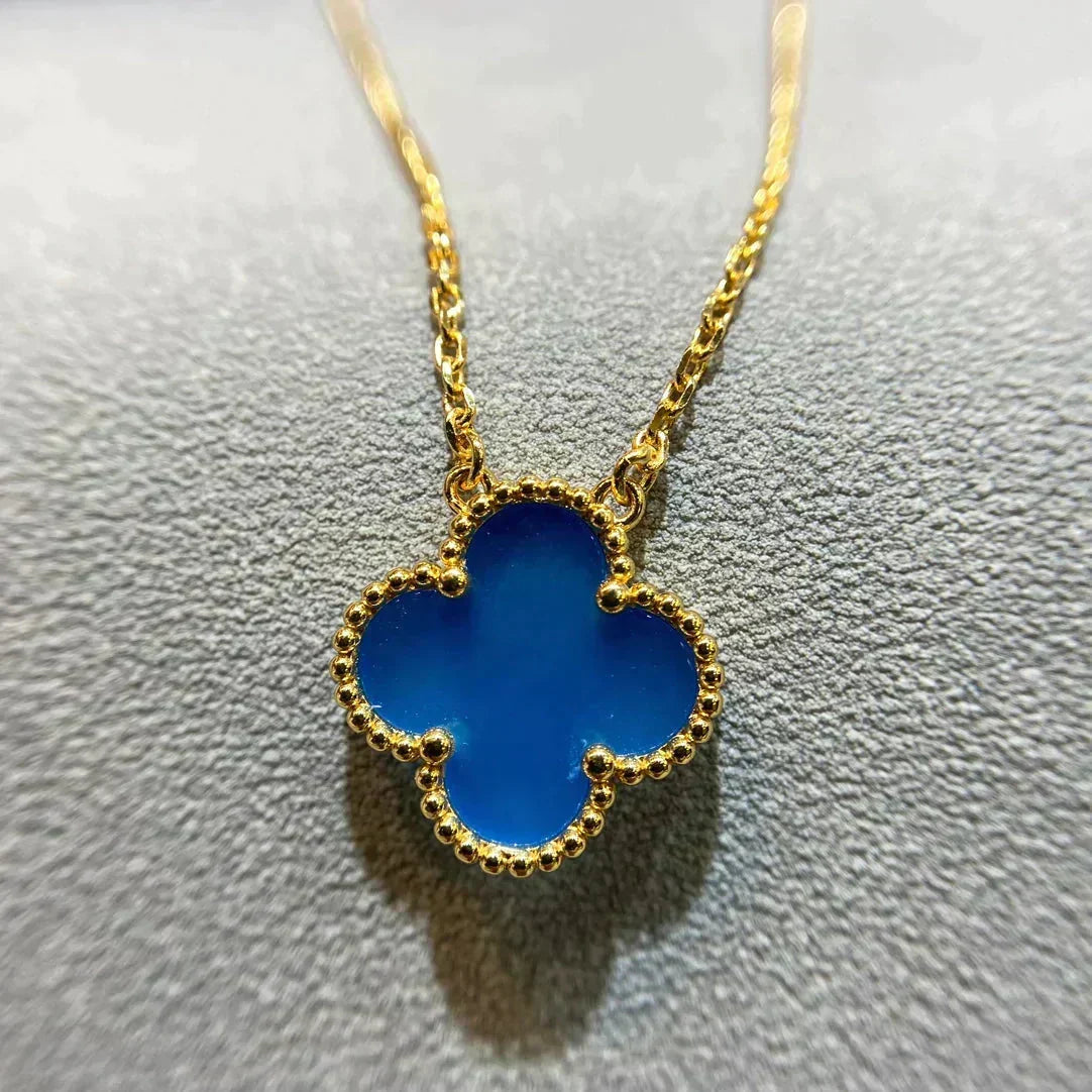 [⭐Veyra]CLOVER 15MM BLUE AGATE NECKLACE