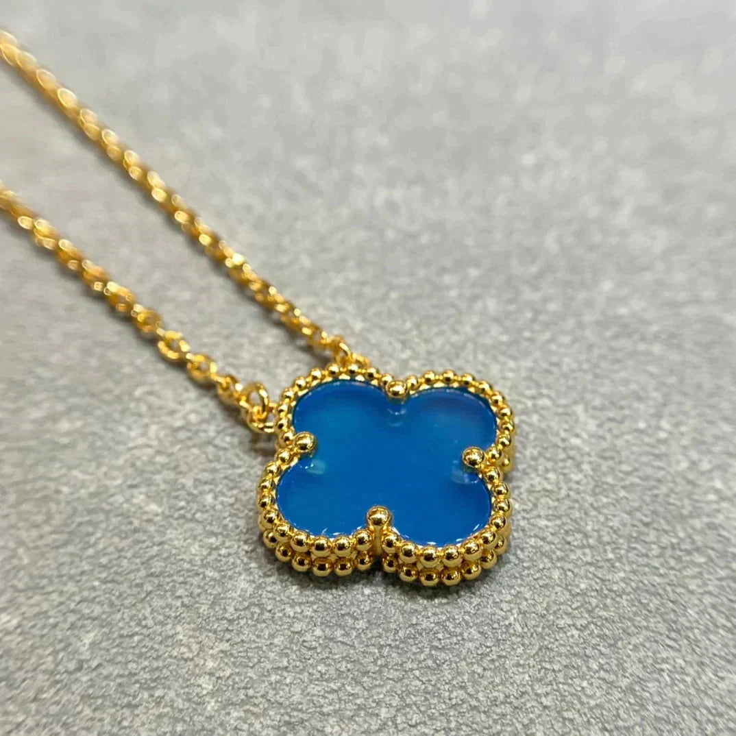 [⭐Veyra]CLOVER 15MM BLUE AGATE NECKLACE