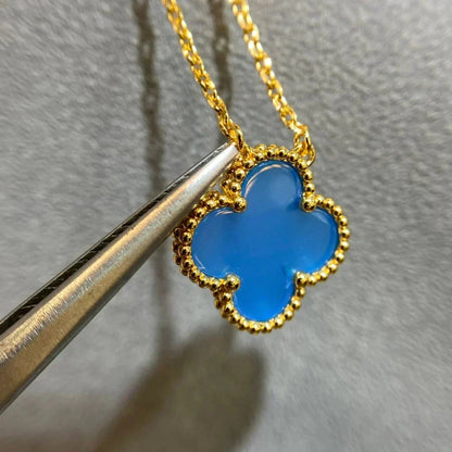 [⭐Veyra]CLOVER 15MM BLUE AGATE NECKLACE