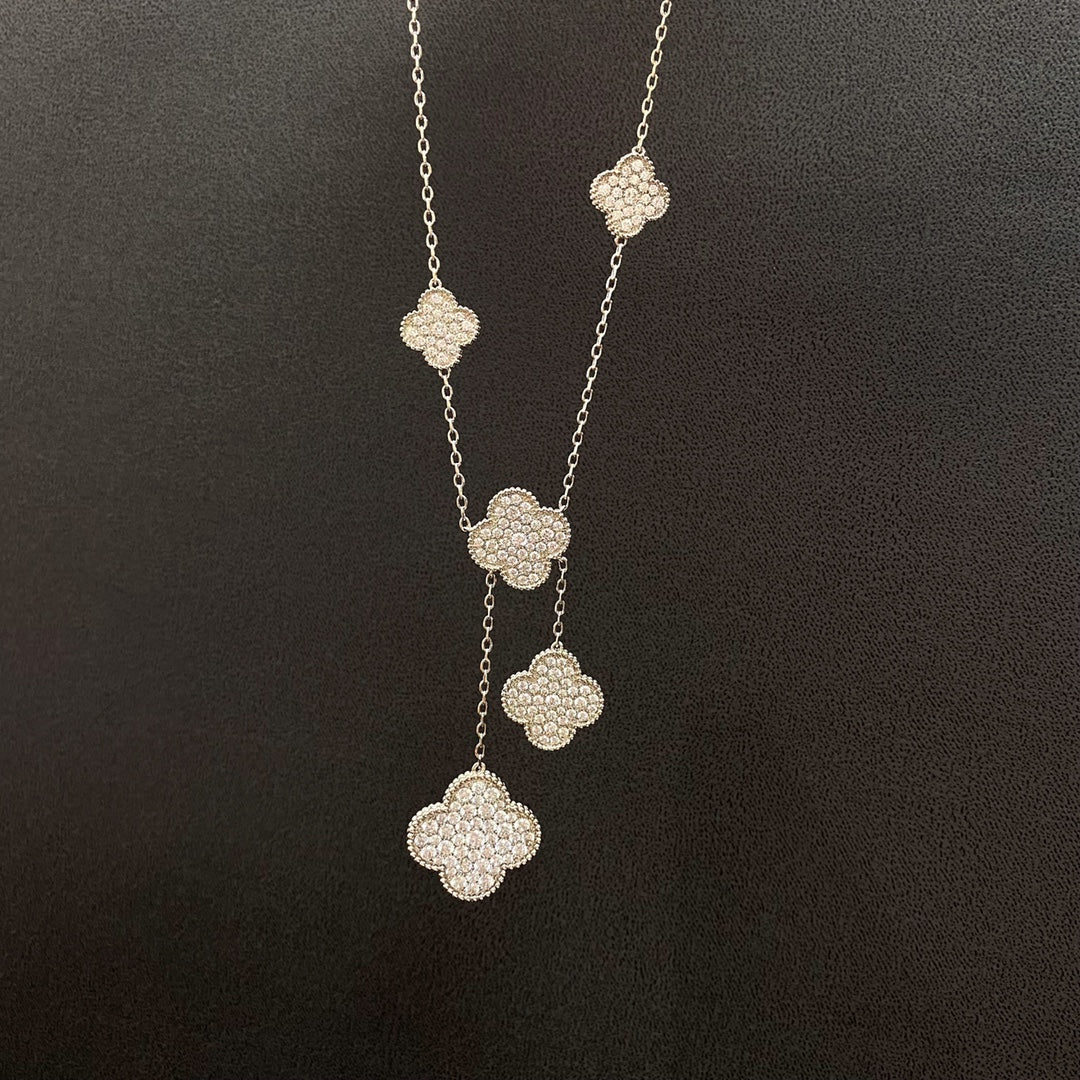 [⭐Veyra]CLOVER 5 MOTIFS SILVER DIAMONDS NECKLACE