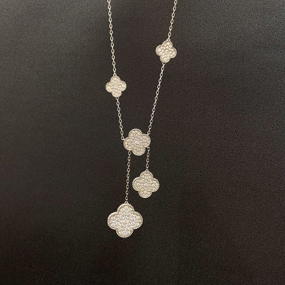 [⭐Veyra]CLOVER 5 MOTIFS SILVER DIAMONDS NECKLACE