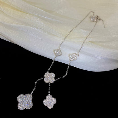 [⭐Veyra]CLOVER 5 MOTIFS SILVER DIAMONDS NECKLACE