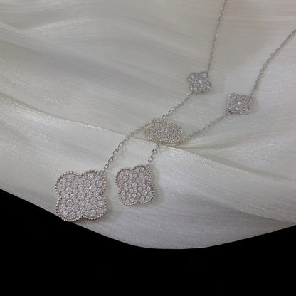 [⭐Veyra]CLOVER 5 MOTIFS SILVER DIAMONDS NECKLACE