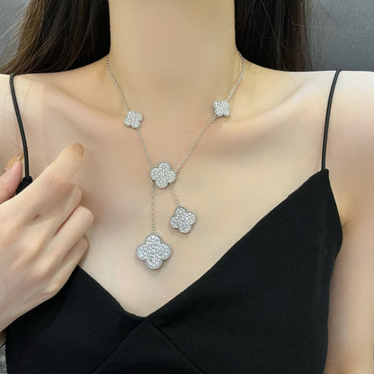 [⭐Veyra]CLOVER 5 MOTIFS SILVER DIAMONDS NECKLACE