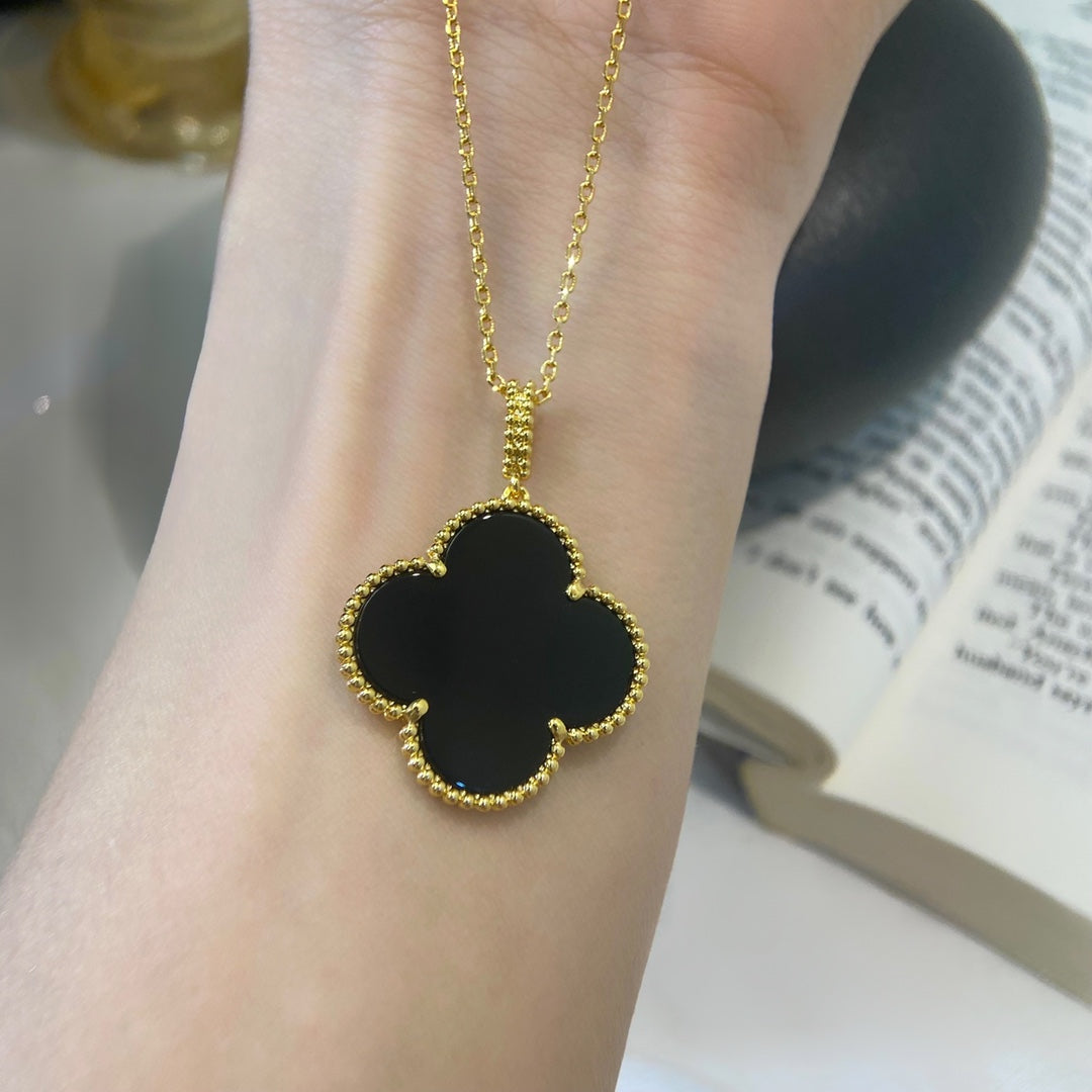 [⭐Veyra]CLOVER 25MM NECKLACE GOLD ONYX
