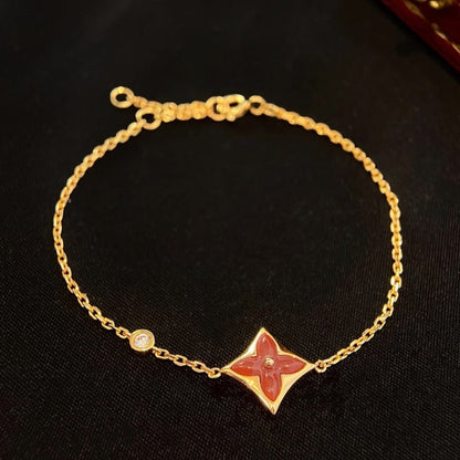 [⭐Veyra]COLOR STAR CARNELIAN PINK GOLD DIAMOND BRACELET