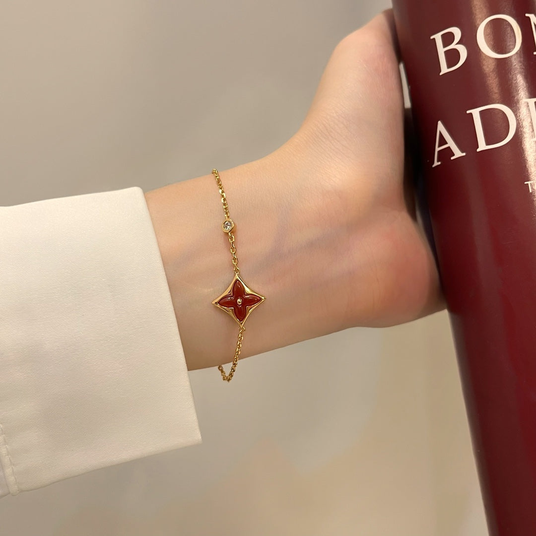 [⭐Veyra]COLOR STAR CARNELIAN PINK GOLD DIAMOND BRACELET