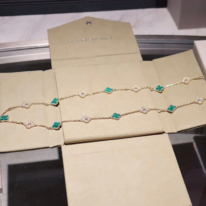 [⭐Veyra]CLOVER 20 MOTIFS MALACHITE DIAMOND NECKLACE