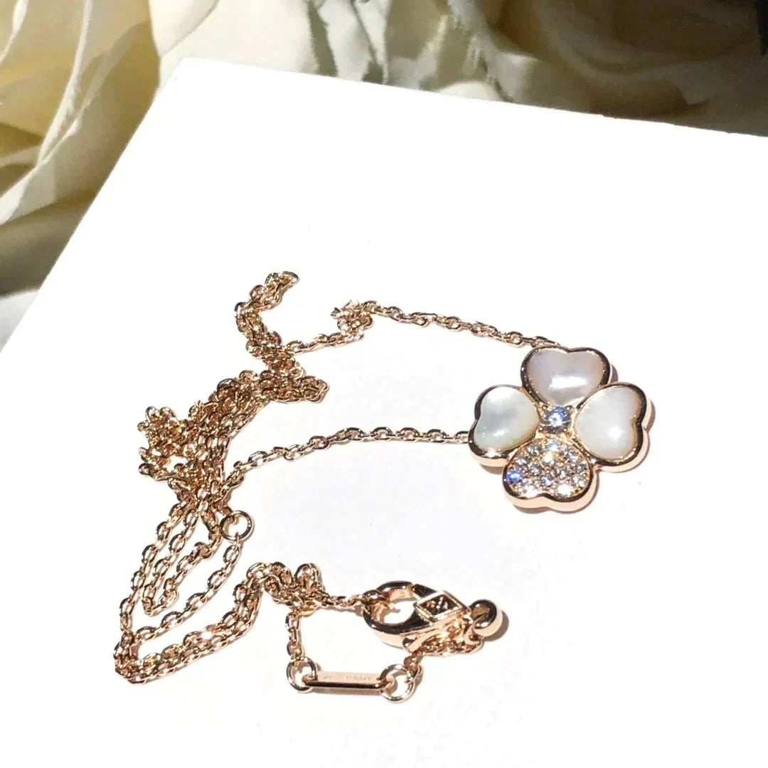 [⭐Veyra]CLOVER MOP DIAMOND ROSE GOLD NECKLACE