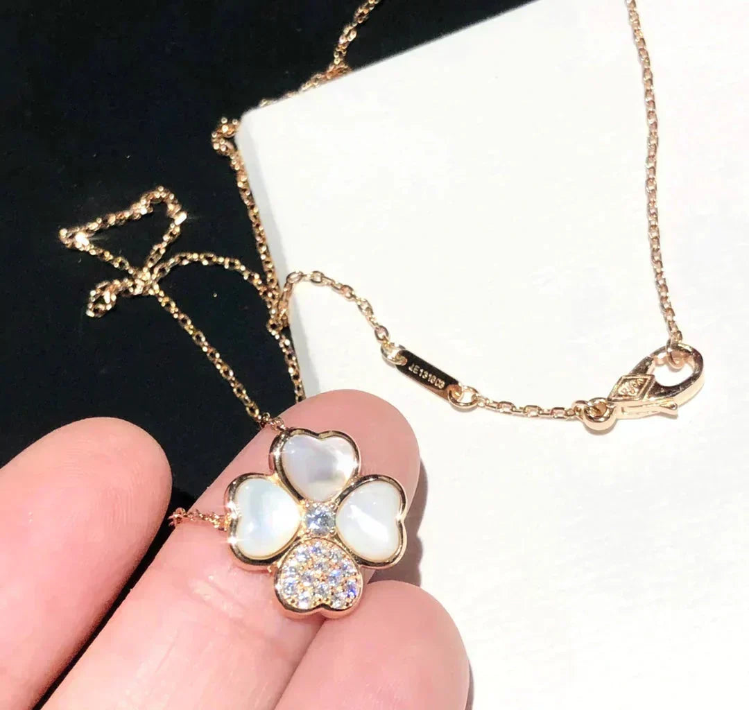 [⭐Veyra]CLOVER MOP DIAMOND ROSE GOLD NECKLACE
