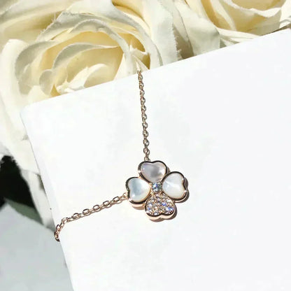 [⭐Veyra]CLOVER MOP DIAMOND ROSE GOLD NECKLACE