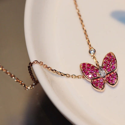 [⭐Veyra]BUTTERFLY RED DIAMOND ROSE GOLD NECKLACE