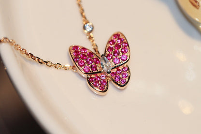 [⭐Veyra]BUTTERFLY RED DIAMOND ROSE GOLD NECKLACE