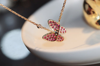 [⭐Veyra]BUTTERFLY RED DIAMOND ROSE GOLD NECKLACE