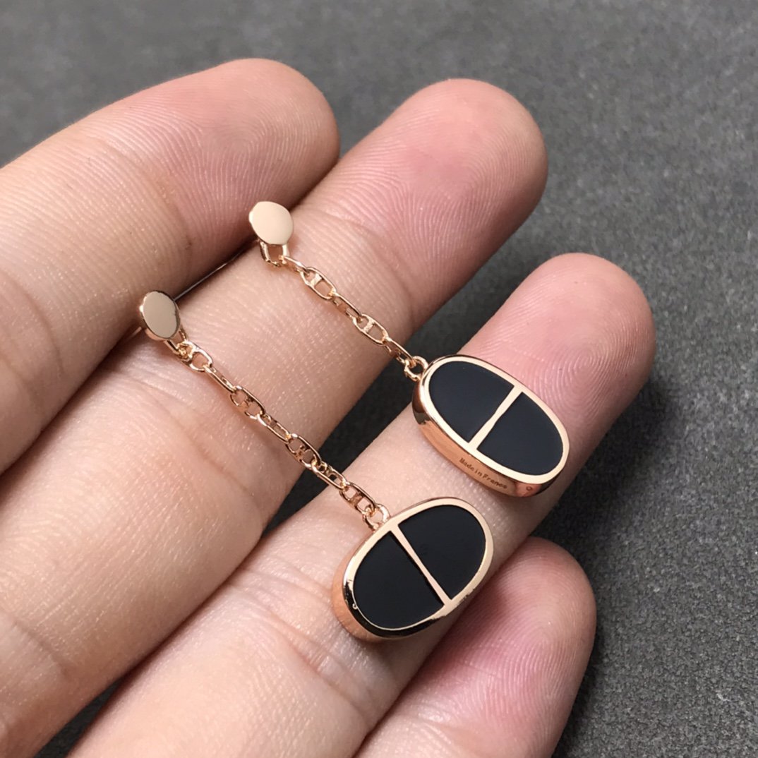 [⭐Veyra]CHAINE VERSO BLACK CERAMIC SILVER EARRINGS
