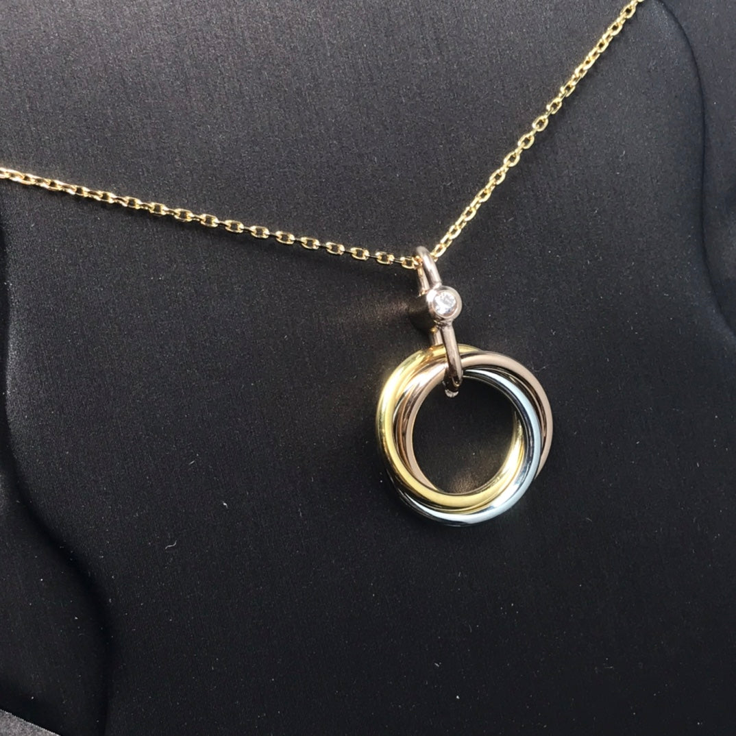 [⭐Veyra]TRINITY SILVER GOLD PINK GOLD NECKLACE