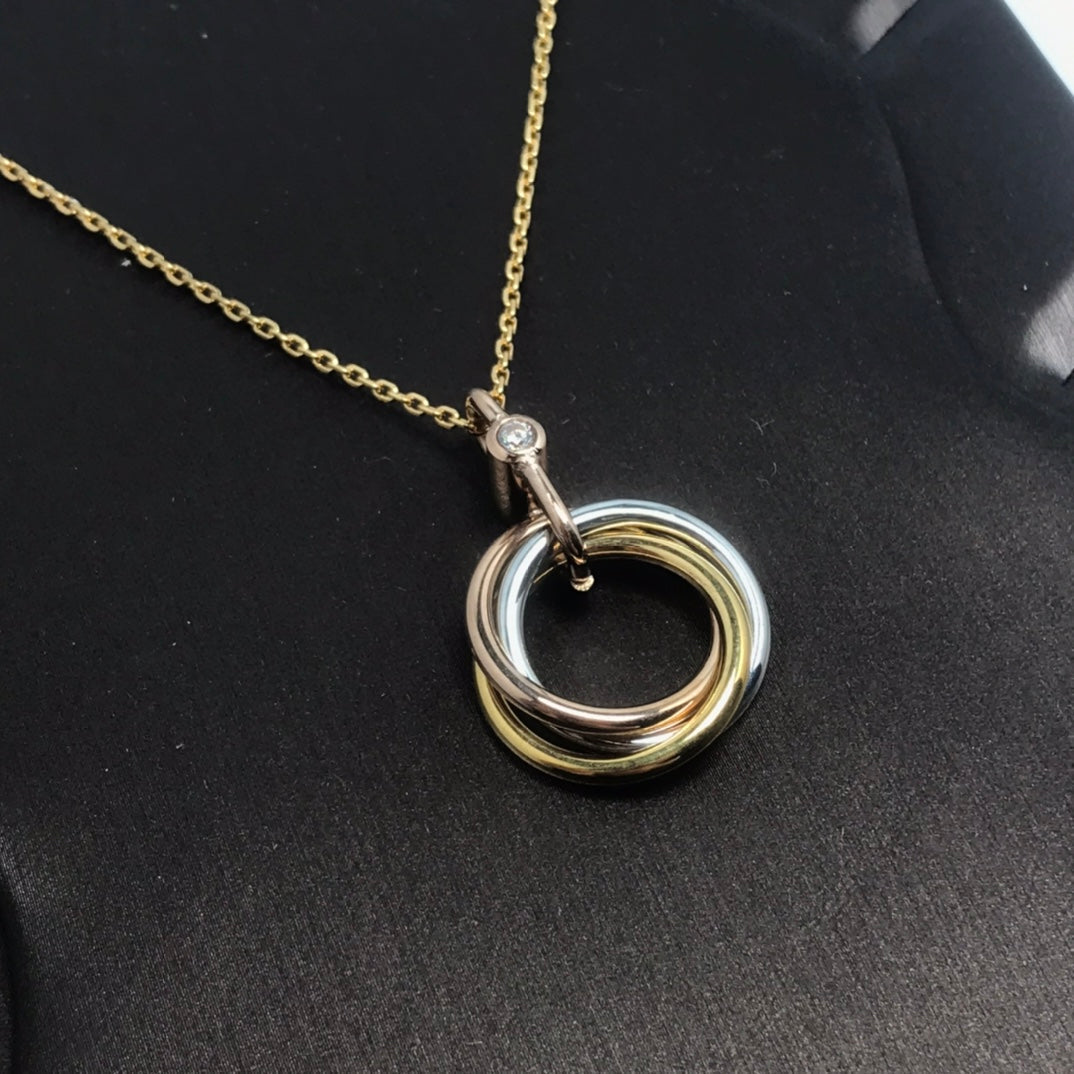 [⭐Veyra]TRINITY SILVER GOLD PINK GOLD NECKLACE
