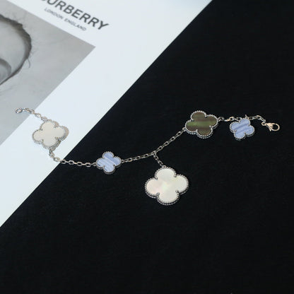 [⭐Veyra]CLOVER BRACELET 5 MOTIFS MOP CHALCEDONY SILVER