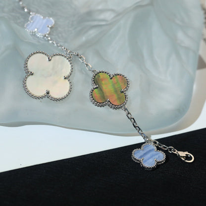[⭐Veyra]CLOVER BRACELET 5 MOTIFS MOP CHALCEDONY SILVER