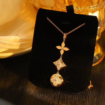 [⭐Veyra]STAR AND SUN DIAMOND PINK GOLD NECKLACE