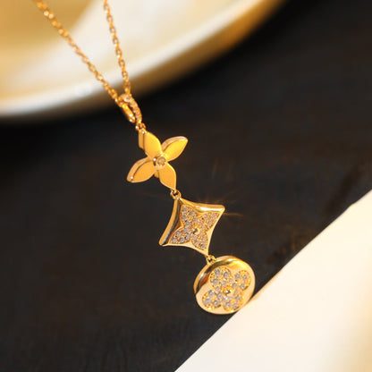 [⭐Veyra]STAR AND SUN DIAMOND PINK GOLD NECKLACE
