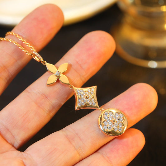 [⭐Veyra]STAR AND SUN DIAMOND PINK GOLD NECKLACE