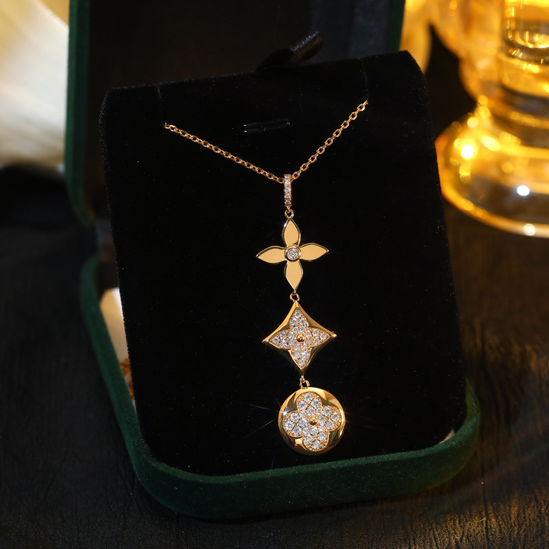 [⭐Veyra]STAR AND SUN DIAMOND PINK GOLD NECKLACE