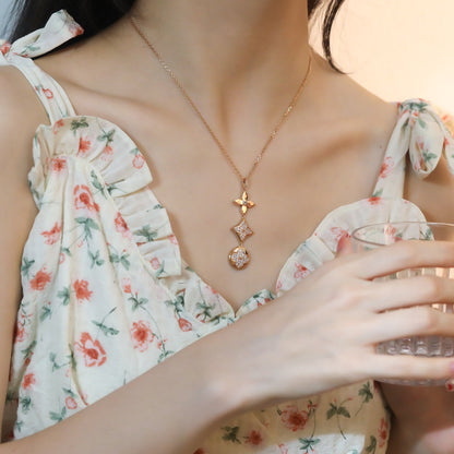 [⭐Veyra]STAR AND SUN DIAMOND PINK GOLD NECKLACE