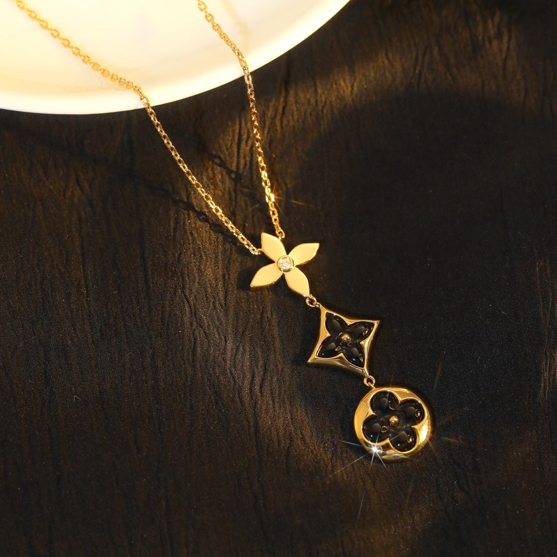 [⭐Veyra]STAR AND SUN ONYX PINK GOLD NECKLACE