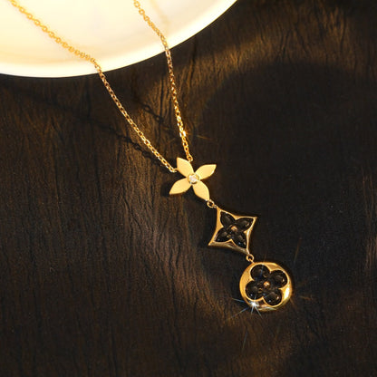[⭐Veyra]STAR AND SUN ONYX PINK GOLD NECKLACE