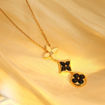 [⭐Veyra]STAR AND SUN ONYX PINK GOLD NECKLACE