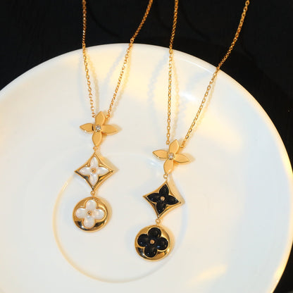 [⭐Veyra]STAR AND SUN ONYX PINK GOLD NECKLACE