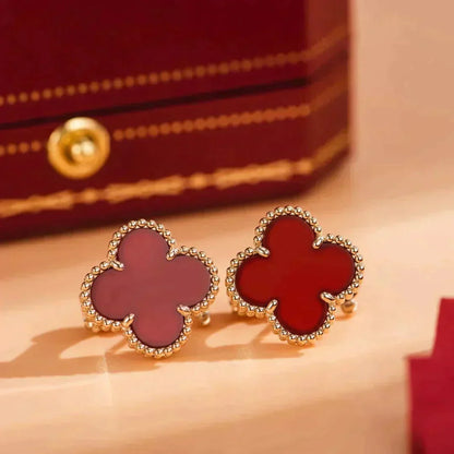 [⭐Veyra]CLOVER MEDIUM 1 MOTIFS CARNELIAN  EARRINGS