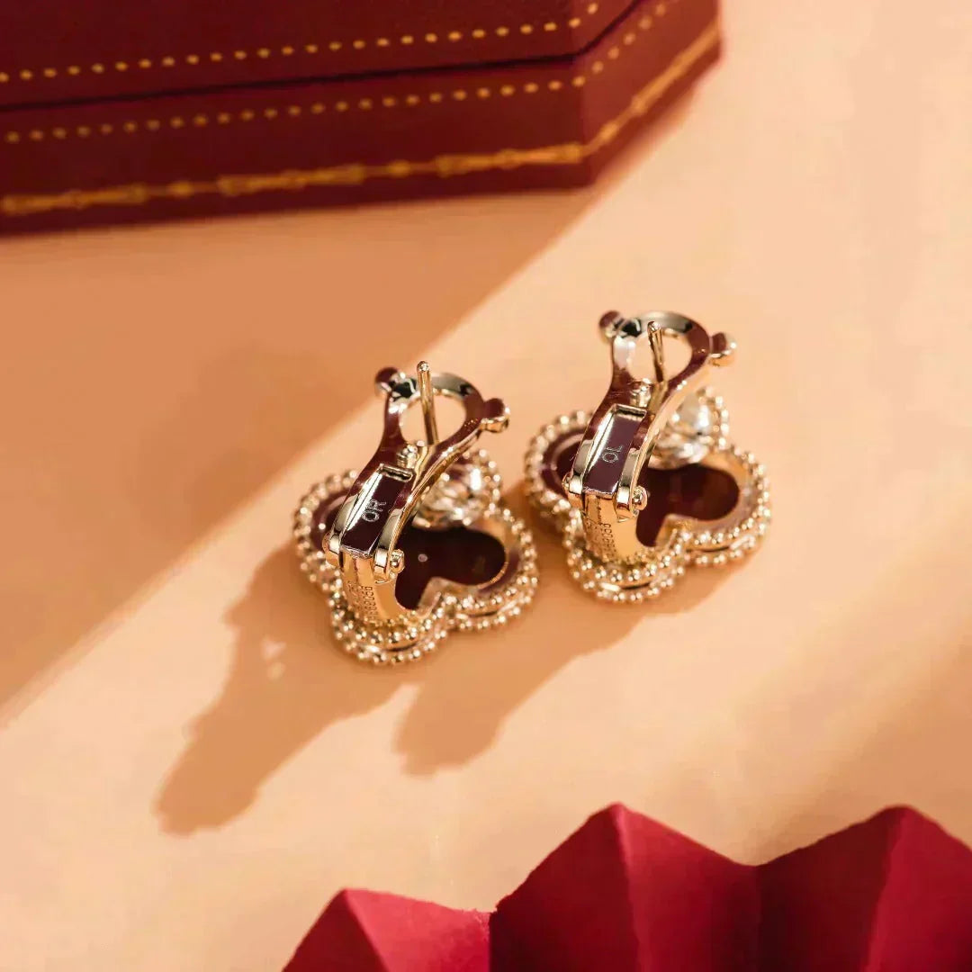 [⭐Veyra]CLOVER MEDIUM 1 MOTIFS CARNELIAN  EARRINGS