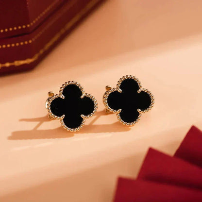 [⭐Veyra]CLOVER MEDIUM 1 MOTIFS  ONYX STUD EARRINGS