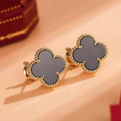 [⭐Veyra]CLOVER MEDIUM 1 MOTIFS  ONYX STUD EARRINGS