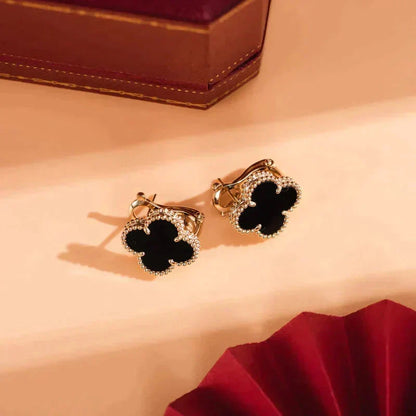 [⭐Veyra]CLOVER MEDIUM 1 MOTIFS  ONYX STUD EARRINGS