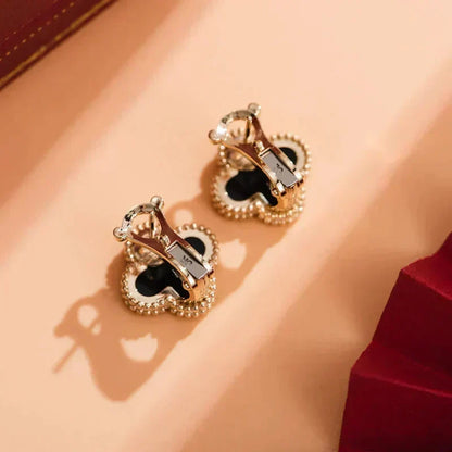 [⭐Veyra]CLOVER MEDIUM 1 MOTIFS  ONYX STUD EARRINGS