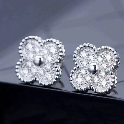 [⭐Veyra]CLOVER 1 MOTIFS DIAMOND STUD EARRINGS SILVER