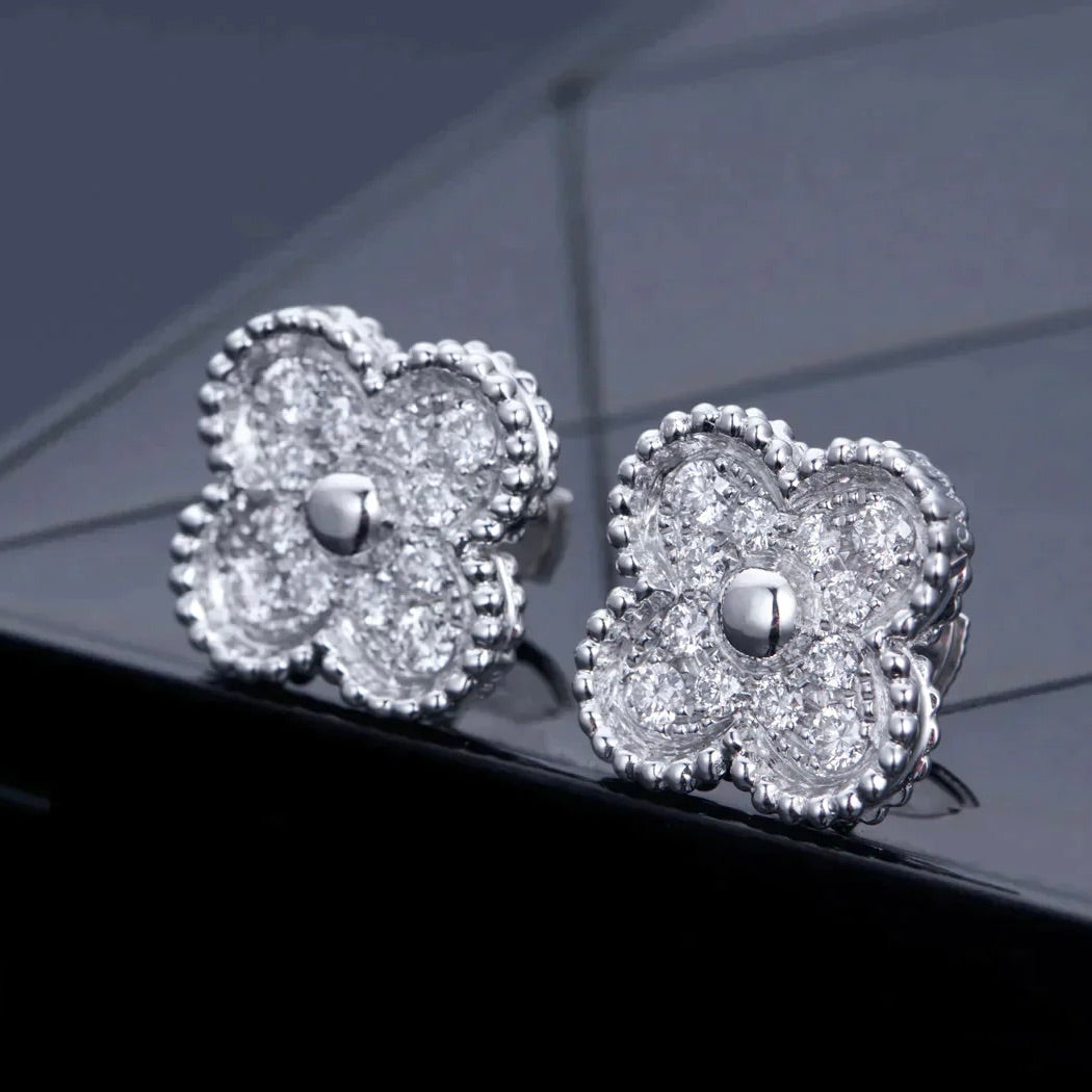 [⭐Veyra]CLOVER 1 MOTIFS DIAMOND STUD EARRINGS SILVER