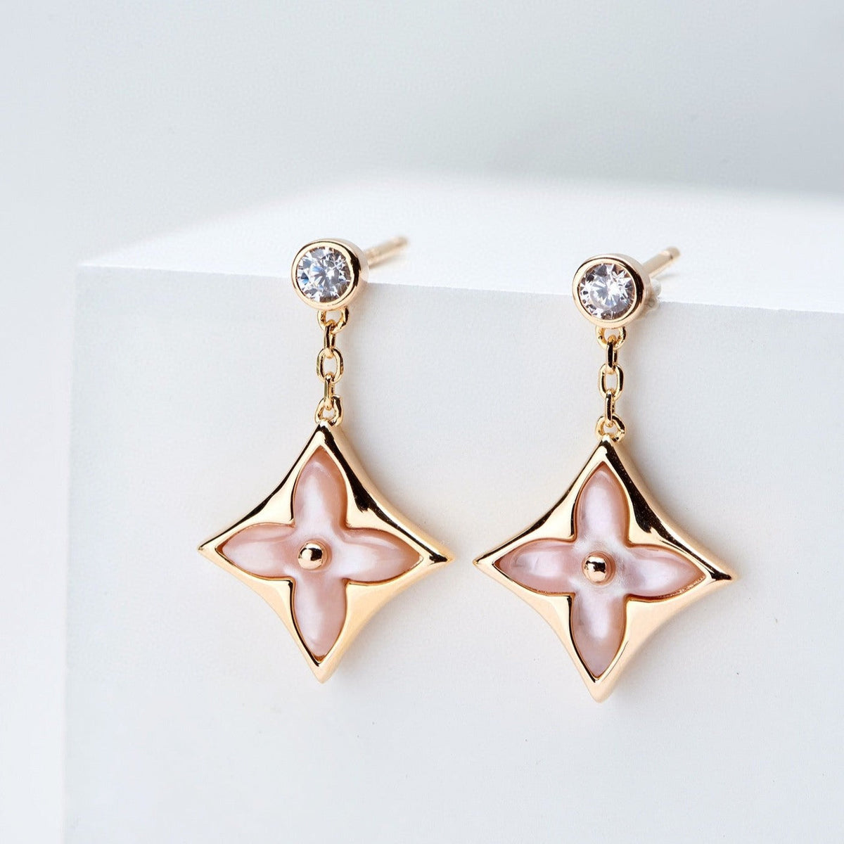 [⭐Veyra]DOUBLE STAR PINK GOLD MOP DROP EARRINGS