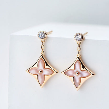 [⭐Veyra]DOUBLE STAR PINK GOLD MOP DROP EARRINGS