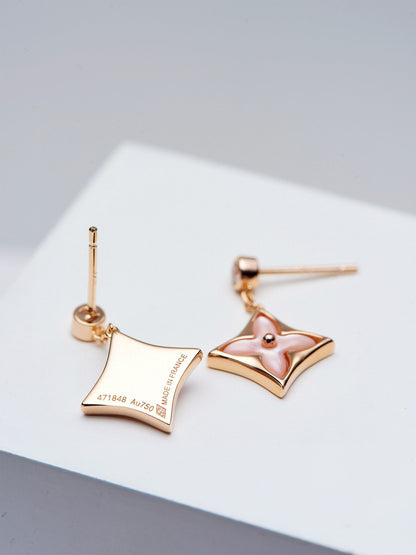 [⭐Veyra]DOUBLE STAR PINK GOLD MOP DROP EARRINGS