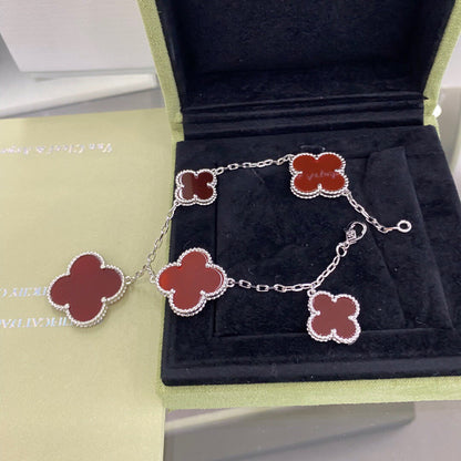 [⭐Veyra]CLOVER 5 MOTIFS SIVLER CARNELIAN BRACELET